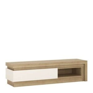 Lyon 1 drawer TV cabinet with open shelf in Riviera Oak/White High Gloss - TV Stands - Home Store UK