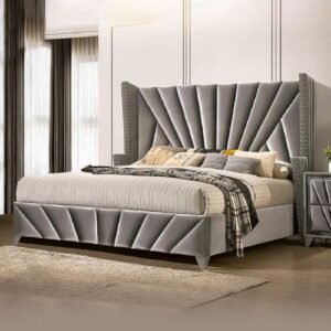 Premiere Art Deco grey upholstered bed - Plush Velvet - Choice Of Colours Upholstered Home Store UK