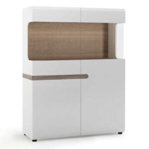 Chelsea Living Low Display Cabinet 109 cm wide in white with an Truffle Oak Trim - Display Cabinets - Home Store UK