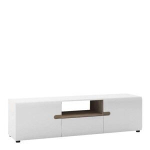 Chelsea Living Wide TV Unit in white with an Truffle Oak Trim - TV Stands - Home Store UK