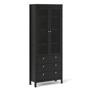 Madrid China cabinet 2 doors w/glass + 3 drawers in Matt Black glass display case - Display Cabinets - Home Store UK