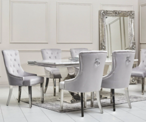 Arial Marble Dining Table With Megan Chair's Marble Dining Sets Home Store UK