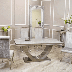 Arial Marble Dining Table With Nicole Chairs Marble Dining Sets Home Store UK