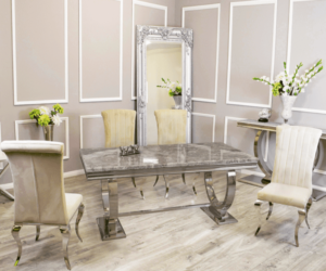 Arrianna Marble Dining Table With Nicole Chairs Marble Dining Sets Home Store UK