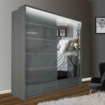 Sicily Gloss Front With Drawers Mirror Wardrobe - High Gloss Sliding Wardrobe - Home Store UK