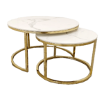 Cato Nest of 2 Short Round Coffee Gold Tables with Polar White Sintered Stone Tops grey nest of tables | Nest Of Table | Home Store UK