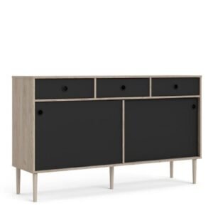 Rome Sideboard 2 Sliding Doors + 3 Drawers in Jackson Hickory Oak and black sideboard - Sideboards - Home Store UK