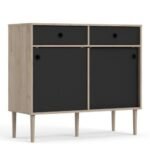 Rome Sideboard 2 Sliding Doors + 2 Drawers in Jackson Hickory Oak with Matt Black grey sideboard - Sideboards - Home Store UK