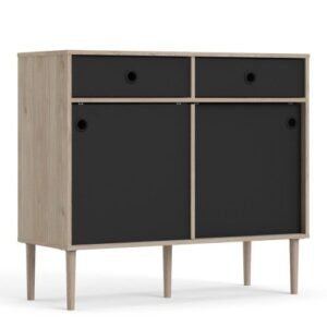 Rome Sideboard 2 Sliding Doors + 2 Drawers in Jackson Hickory Oak with Matt Black grey sideboard - Sideboards - Home Store UK