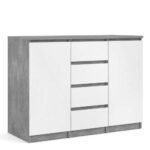 Naia Sideboard 4 Drawers 2 Doors in Concrete and White High Gloss kitchen sideboard - Sideboards - Home Store UK