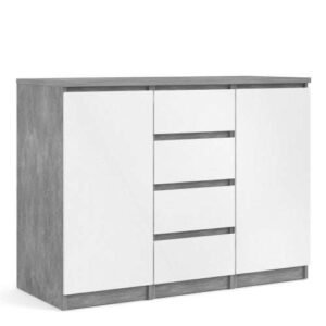 Naia Sideboard 4 Drawers 2 Doors in Concrete and White High Gloss kitchen sideboard - Sideboards - Home Store UK