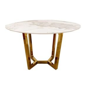 Lucien Gold 1.2 Round Dining Table with Sintered Stone Top kitchen table Marble Dining Table Home Store UK
