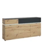 Luci 3 door 2 drawer sideboard (including LED lighting) in Platinum and Oak large sideboard - Sideboards - Home Store UK