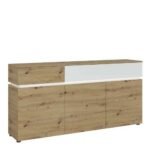 Luci 3 door 2 drawer sideboard (including LED lighting) in White and Oak narrow sideboard - Sideboards - Home Store UK