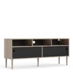 Rome TV-unit 2 Sliding Doors in Jackson Hickory Oak with Matt Black - TV Stands - Home Store UK