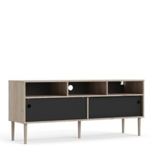 Rome TV-unit 2 Sliding Doors in Jackson Hickory Oak with Matt Black - TV Stands - Home Store UK
