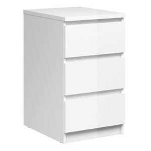 Naia Bedside 3 Drawers in White High Gloss Bedside Cabinet Home Store UK