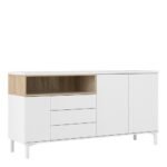Roomers Sideboard 3 Drawers 3 Doors in White and Oak - Sideboards - Home Store UK
