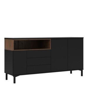 Roomers Sideboard 3 Drawers 3 Doors in Black and Walnut - Sideboards - Home Store UK