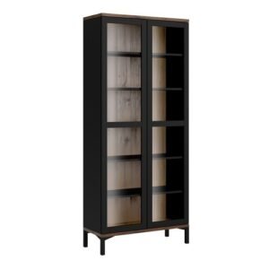 Roomers Display Cabinet Glazed 2 Doors in Black and Walnut - Display Cabinets - Home Store UK