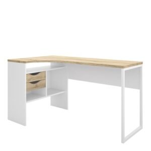 Lilly Corner Desk 2 Drawers in White and Oak