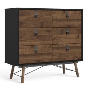 Ry Double chest of drawers 6 drawers in Matt Black Walnut Home Store UK