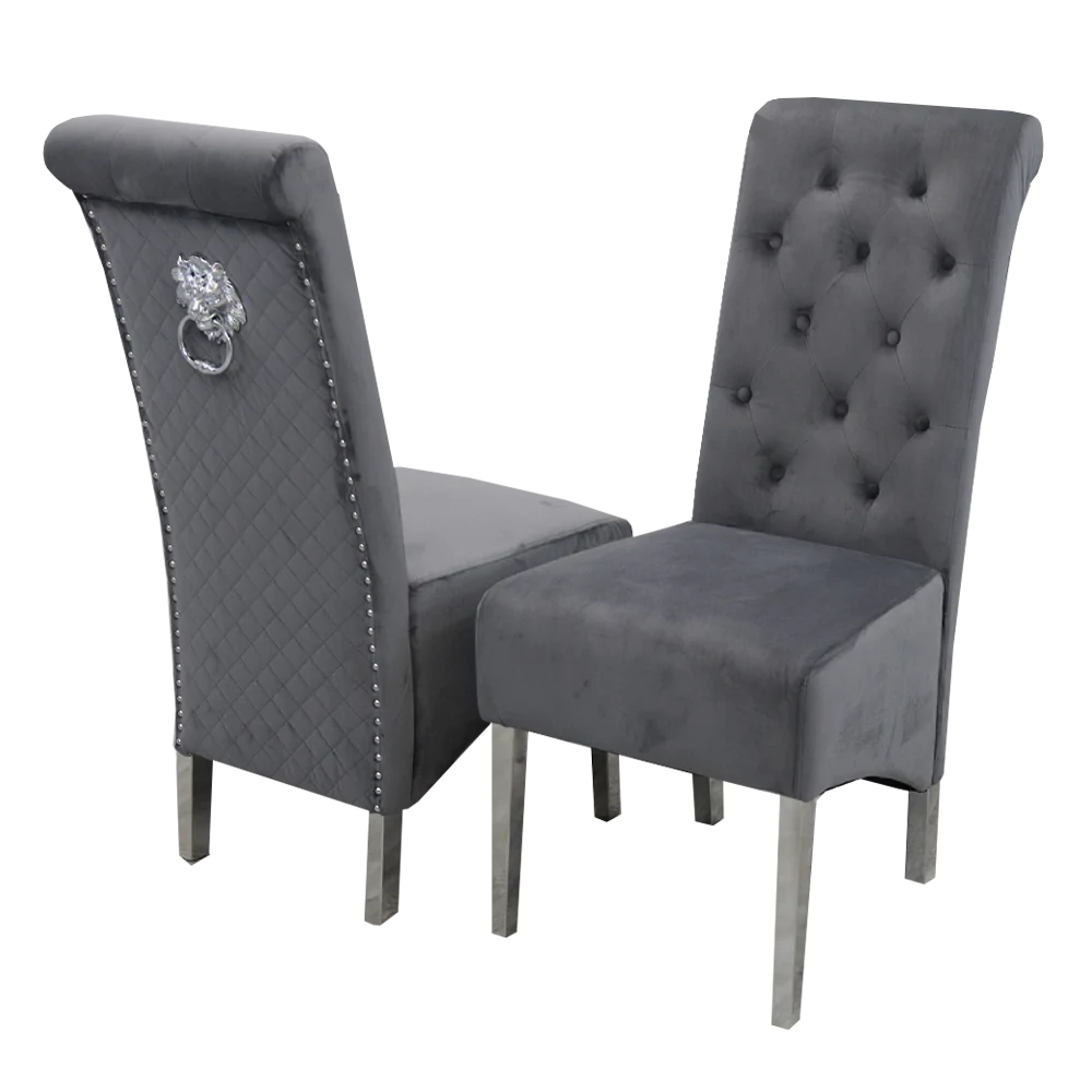 Emma Dining Chair All Colours with Lion Knocker & Quilted Back Dining Chairs Home Store UK Emma Dining Chair All Colours with Lion Knocker & Quilted Back Dining Chairs Home Store UK