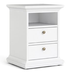Paris Bedside 2 Drawers in White Bedside Cabinet Home Store UK