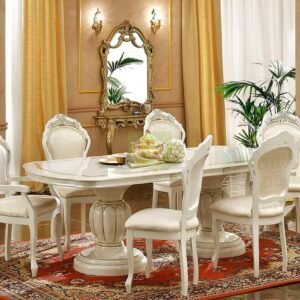 Camel Group Leonardo Ivory Oval Extension Dining Set with 6 Chair Italian Dining Sets Home Store UK