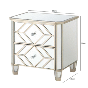 HUSK- 2 Drawer Mirror Cabinet Bedside Cabinet Home Store UK