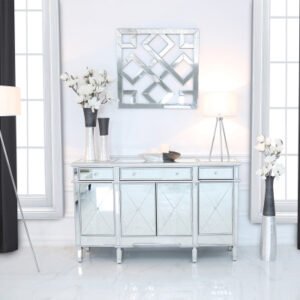 HSUK- Silver 3 Drawer 4 Door Mirror Cabinet - Sideboards - Home Store UK