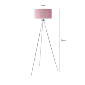 HSUK- Value Large 159cm Chrome Tripod Floor Lamp with Pink Velvet Shade - Tripod Lamps - Home Store UK