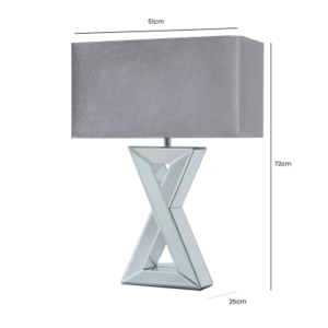 HSUK- Value 72cm X Shape Mirror Table Lamp with 20inch Rectangle Grey Velvet Shade - Mirror Lamps - Home Store UK