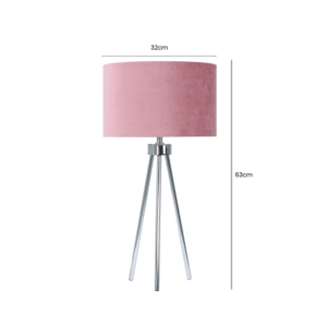 HSUK- Value Medium 68cm Chrome Tripod Table Lamp with Pink Velvet Shade