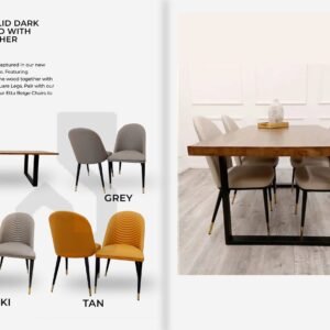 Freya 1.8 Solid Dark Pine wood with Alba Leather Chair Dining Table Home Store UK