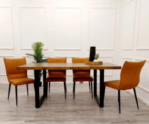 Freya 1.8 Solid Dark Pine wood with Remus Leather Dining Chair Dining Table Dining Table Sets Home Store UK