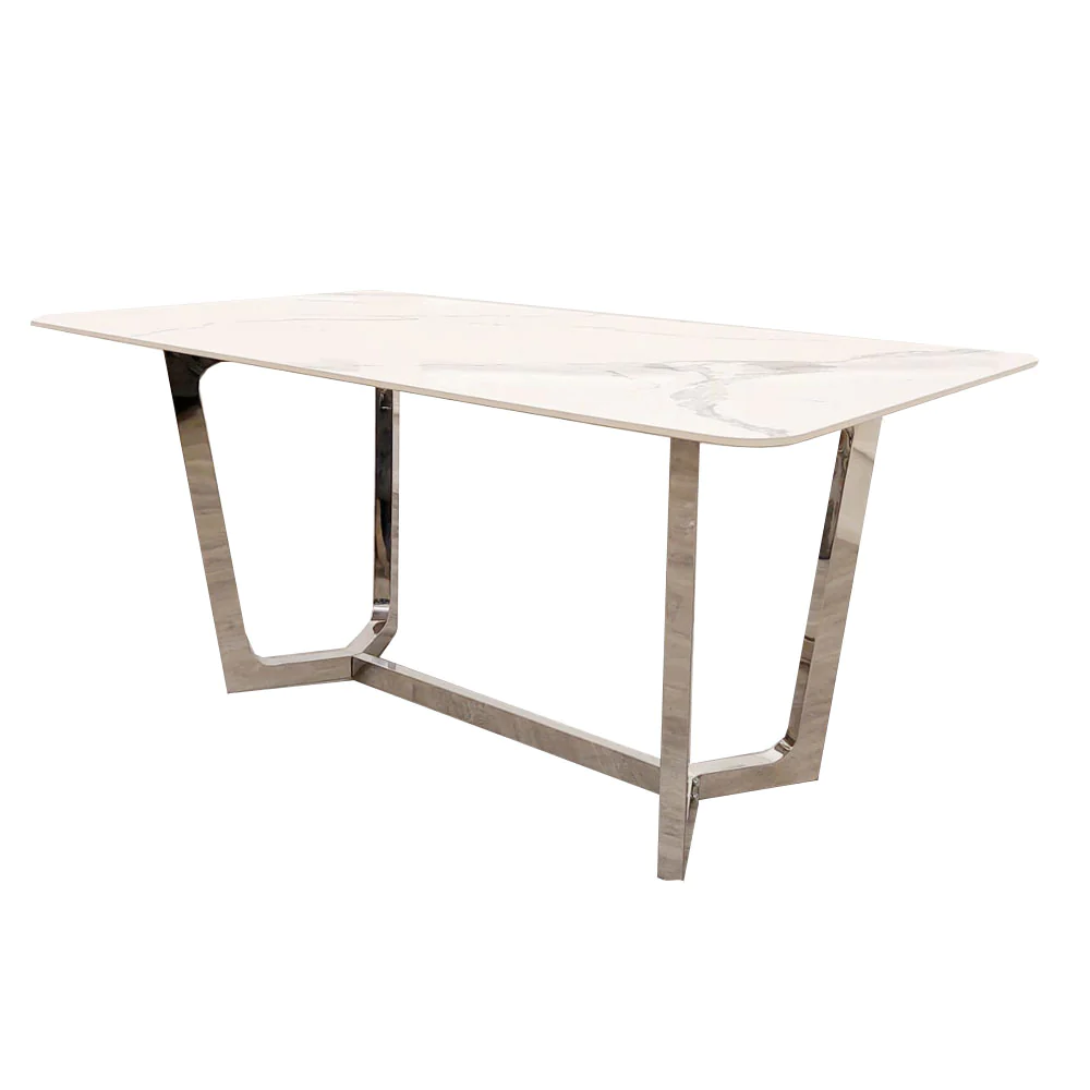 Lucien 1.6 Chrome Dining Table with Polar White Sintered Stone Top Marble Dining Table Home STore UK Lucien 1.6 Chrome Dining Table with Polar White Sintered Stone Top Marble Dining Table Home STore UK