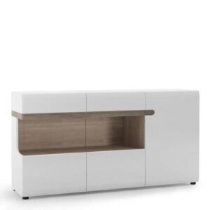 Chelsea Living 3 Door Glazed Sideboard in white with an Truffle Oak Trim - Sideboards - Home Store UK