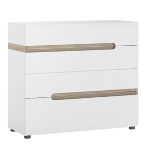 Chelsea Bedroom 4 drawer chest in white with an Truffle Oak Trim Chest Of Drawer Home Store UK