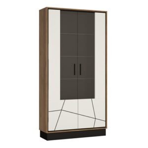 Brolo tall wide glazed display cabinet With the walnut and dark panel finish - Display Cabinets - Home Store UK