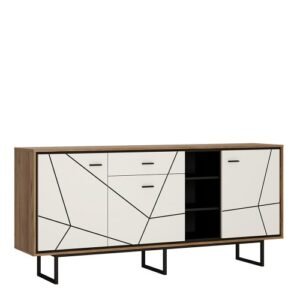 Brolo 3 door 1 drawer wide sideboard With the walnut and dark panel finish - Sideboards - Home Store UK