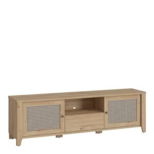Cestino 2 Door 1 Drawer TV Unit in Jackson Hickory Oak and Rattan Effect - TV Stands - Home Store UK
