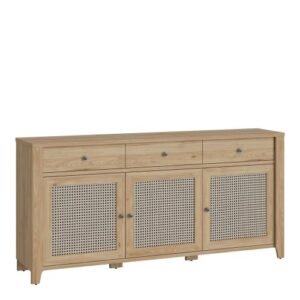 Cestino 3 Door 3 Drawer Sideboard in Jackson Hickory Oak and Rattan Effect - Sideboards - Home Store UK