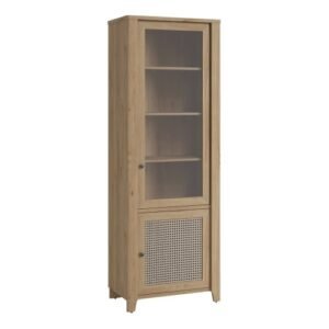 Cestino 2 Door Display Cabinet in Jackson Hickory Oak and Rattan Effect - Display Cabinets - Home Store UK