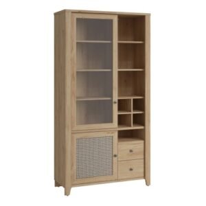 Cestino 2 Door 2 Drawer Display Cabinet in Jackson Hickory Oak and Rattan Effect - Display Cabinets - Home Store UK