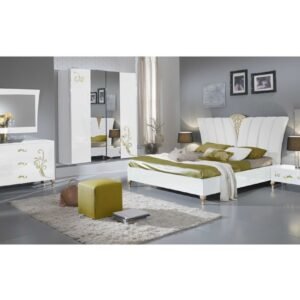 Ben Company Sofia White and Gold Italian Bedroom Set with 2 Sliding Door Wardrobe Italian Bedroom Set Home Store UK