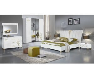 Ben Company Sofia White and Gold Italian Bedroom Set with 3 Sliding Door Wardrobe Italian Bedroom Set Home Store UK