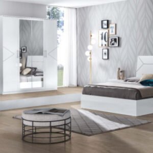 Ben Company Elegance White and Silver Finish Italian Bed Group Set with 4 Door Wardrobe Italian Bedroom Set Home Store Uk