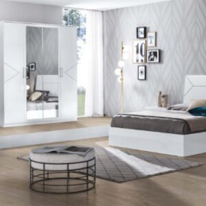 Ben Company Elegance White and Silver Finish Italian Bed Group Set with 6 Door Wardrobe Italian Bedroom Set Home Store UK