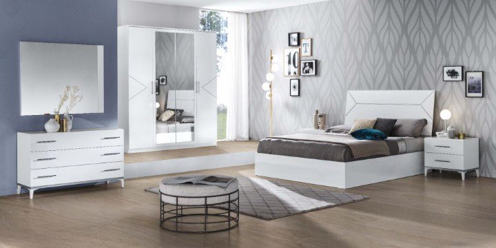 Ben Company Elegance White and Silver Finish Italian Bed Group Set with 6 Door Wardrobe Italian Bedroom Set Home Store UK Ben Company Elegance White and Silver Finish Italian Bed Group Set with 6 Door Wardrobe Italian Bedroom Set Home Store UK